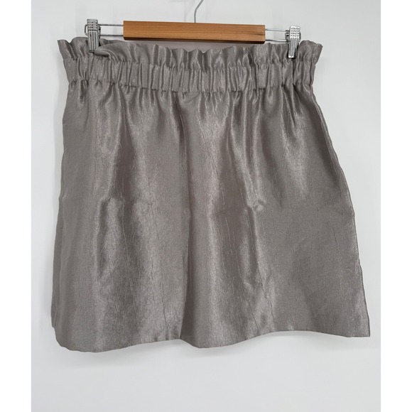 HM Women Metallic Silver Paperbag Waist Mini Skirt Textured Sz 14 New - Picture 4 of 10